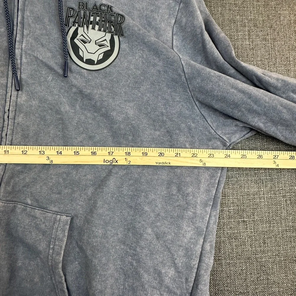 Marvel Black Panther Zip Up‎ Hoodie Youth XL Grey Acid Wash Graphic
